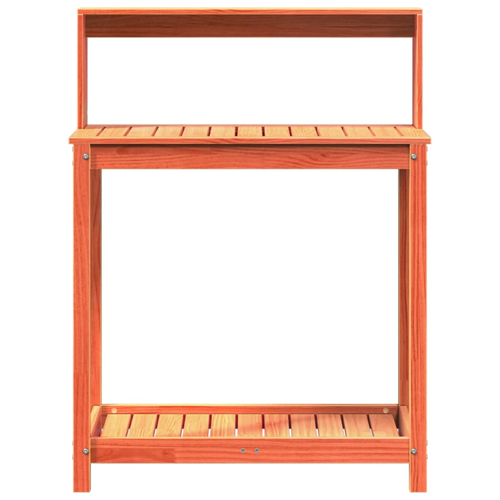 Mesa de plantação com prateleiras em madeira de pinho marrom 82,5x50x109,5cm - Vetonek