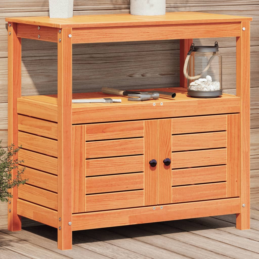 Mesa de plantação com prateleiras em madeira de pinho marrom 82,5x45x81 cm v7652 Vetonek