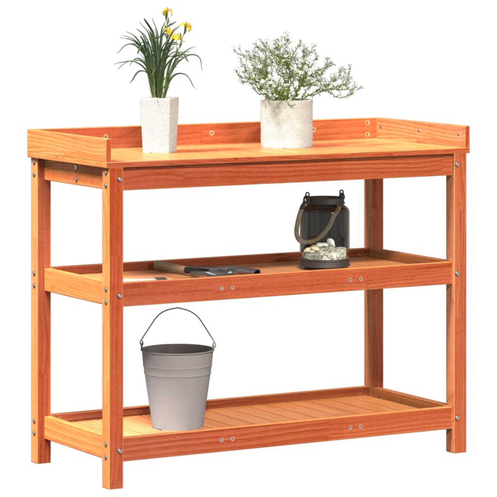 Planting table with brown pine wood 108x45x86.5 cm v39