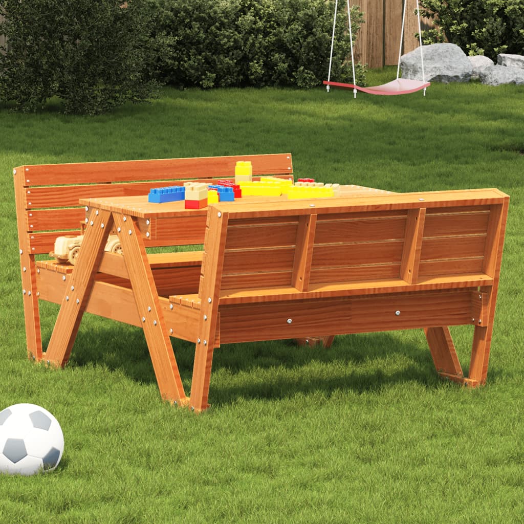 Vetonek Mesa de pícnic para niños madera pino marrón cera 88x122x58 cm