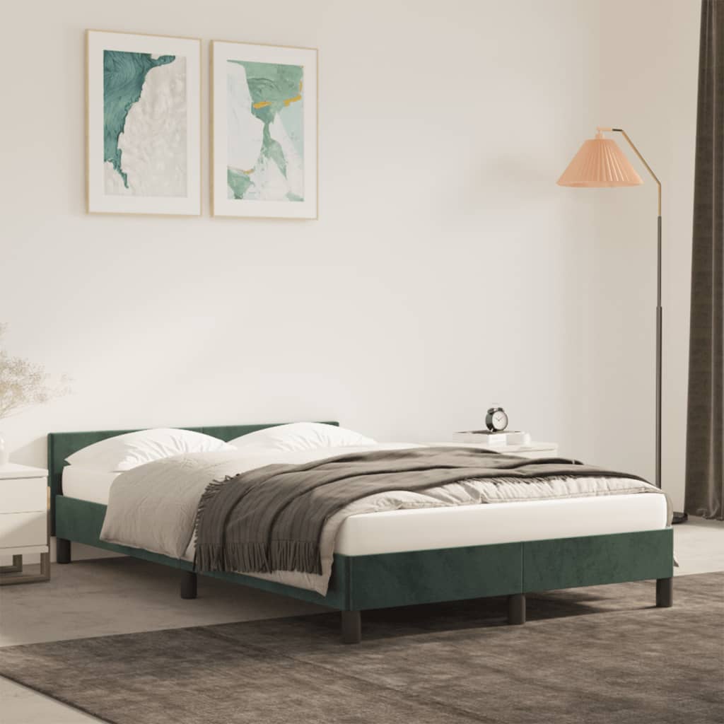 Vetonek Estructura cama sin colchón terciopelo verde oscuro 120x190cm