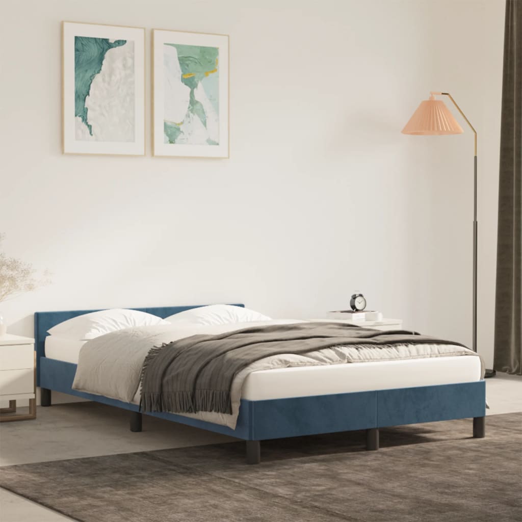 Vetonek Estructura de cama sin colchón terciopelo azul oscuro 120x190cm