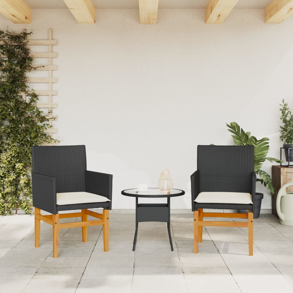 Garden chairs with cushion 2 uds ratán pe black and acacia wood