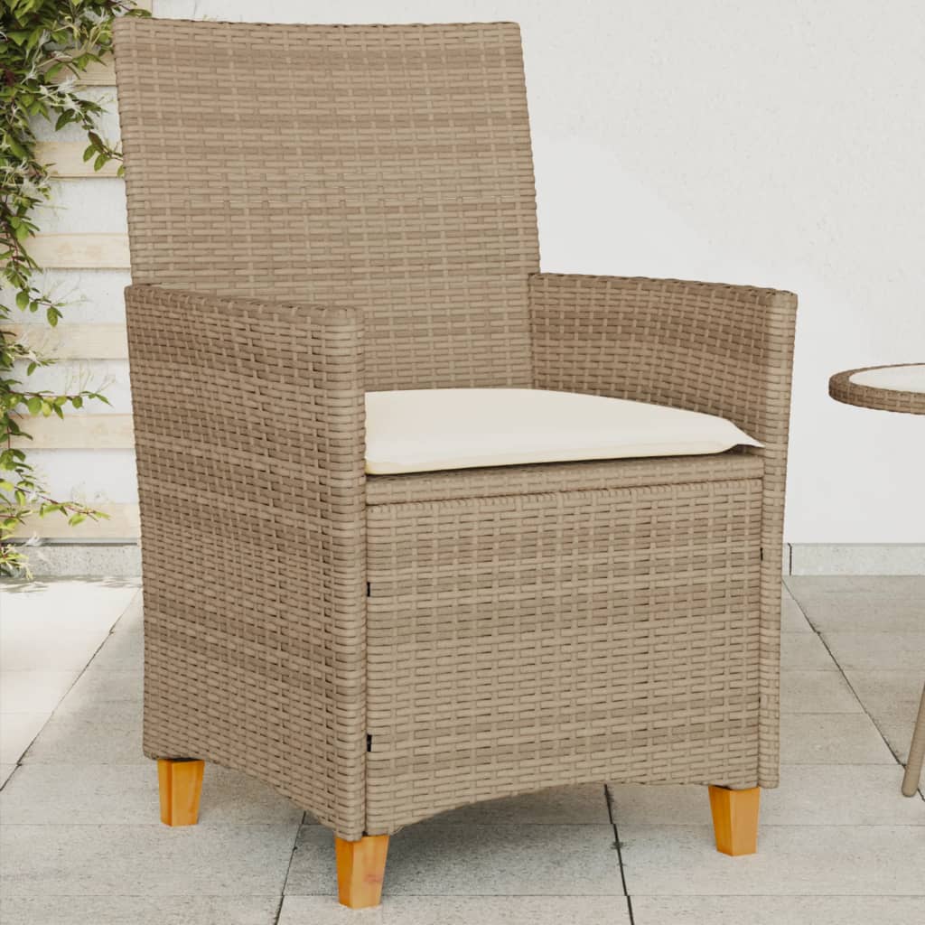 Vetonek Sillas de jardín con cojín 2 uds ratán PE beige y madera acacia