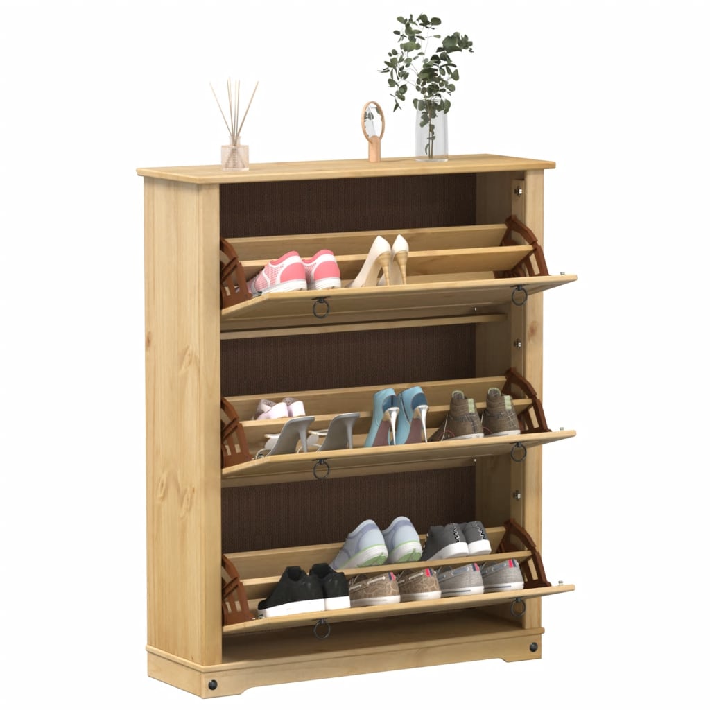 Vetonek Mueble zapatero Corona madera maciza de pino 99x32x124,5 cm