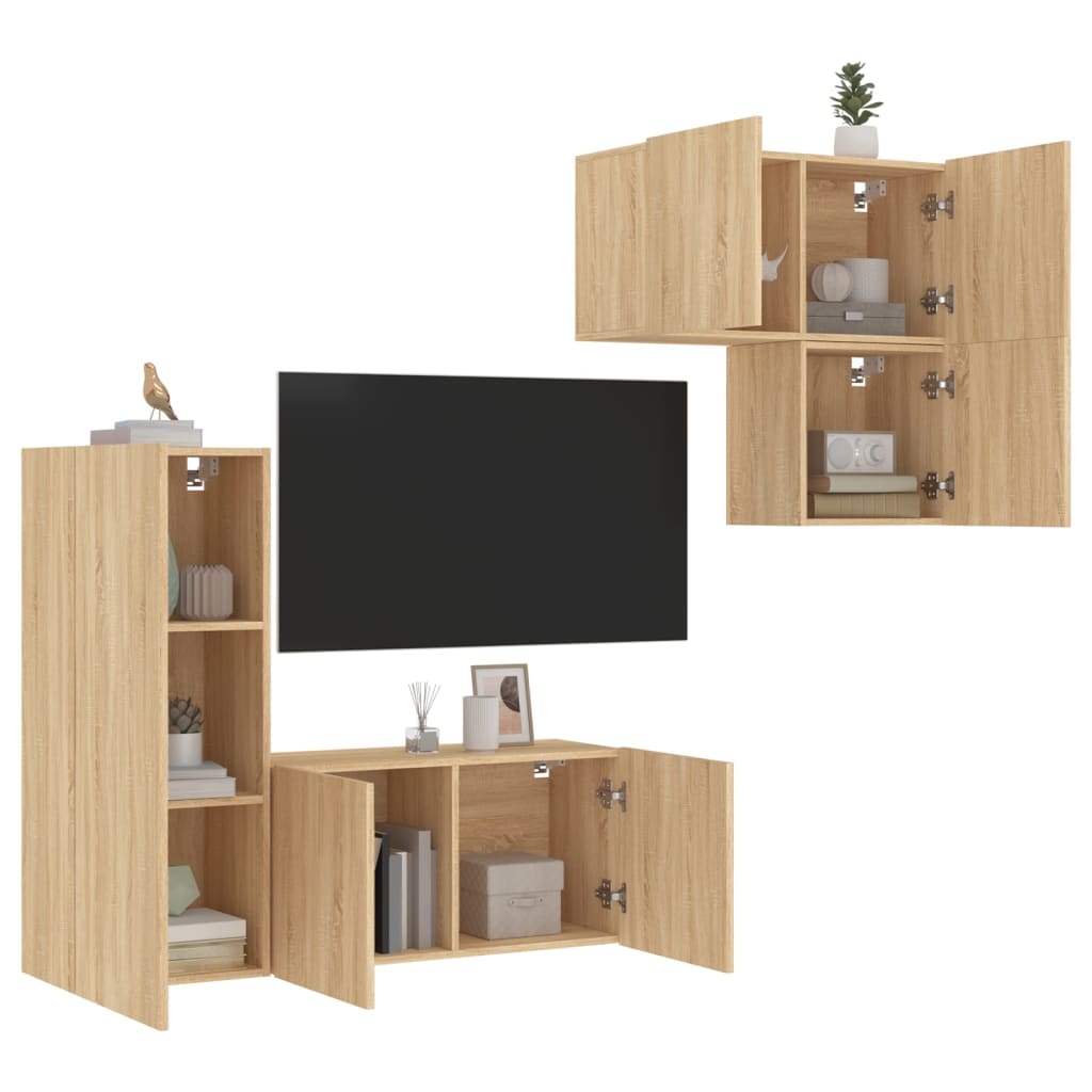 Vetonek Muebles de TV de pared 4 pzas madera de ingeniería roble Sonoma