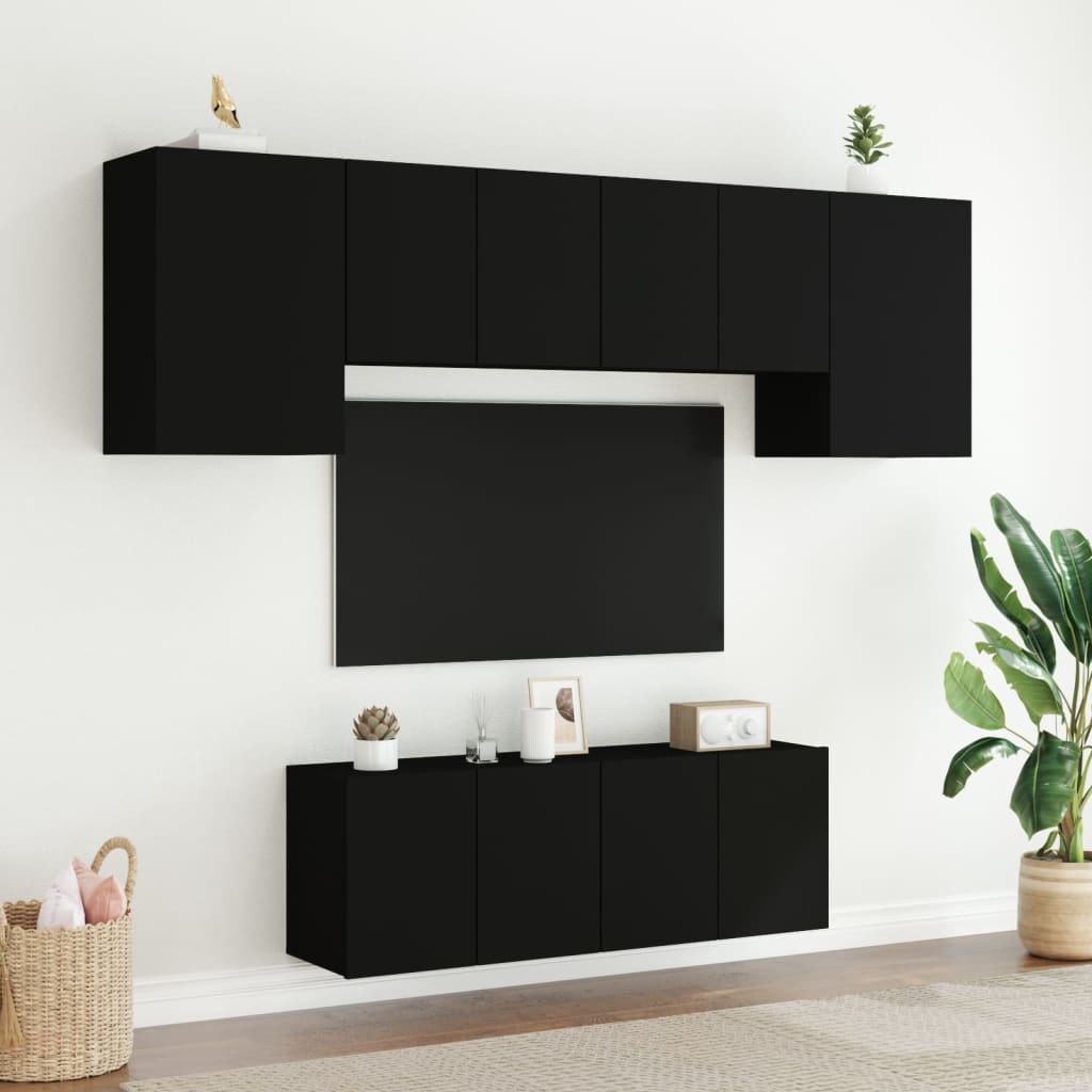 Wall TV furniture 6 pieces black engineering