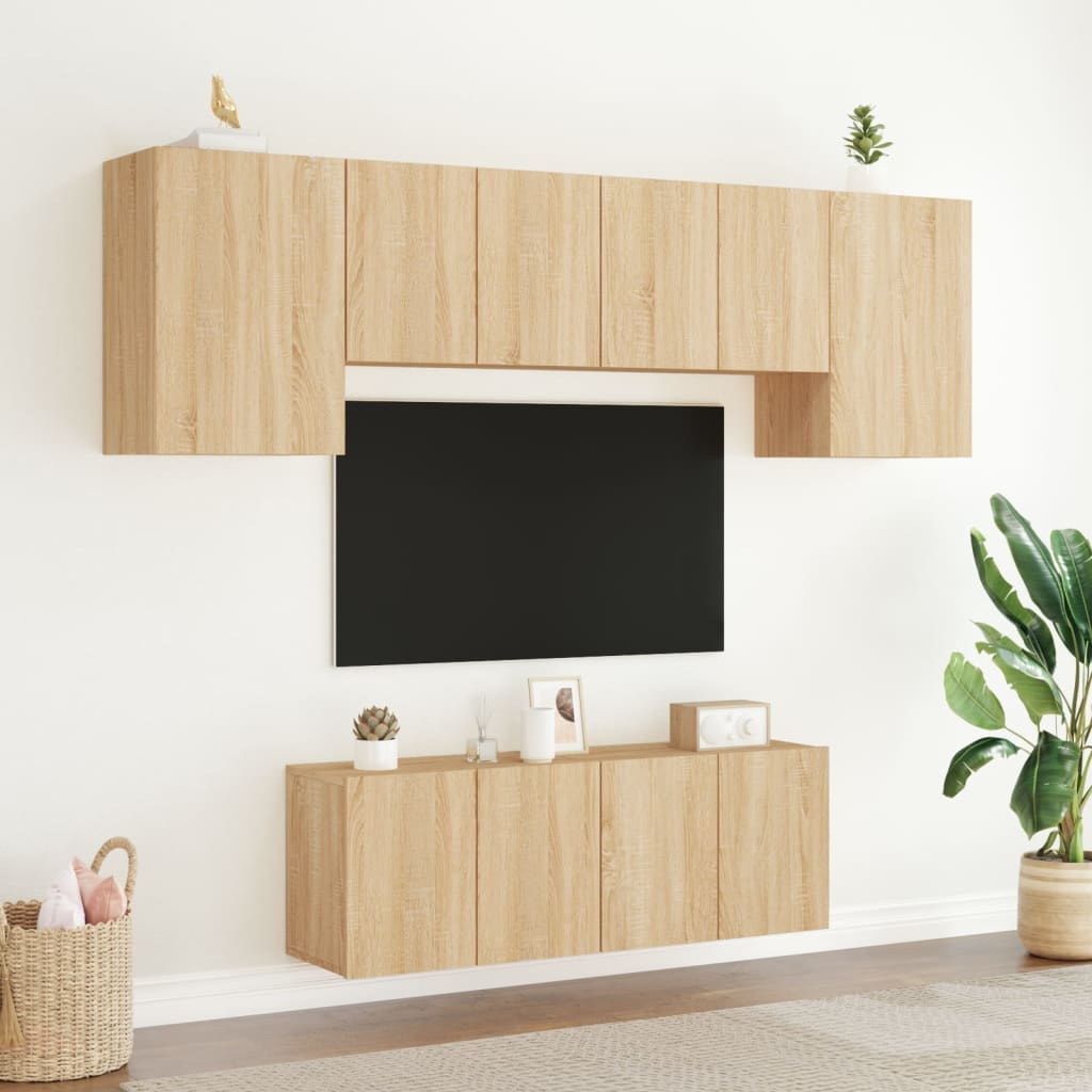 Muebles de TV de pared 6 pzas madera de ingeniería roble Sonoma