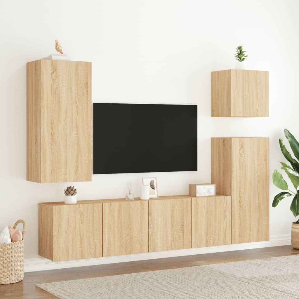 Wall TV furniture 5 pcs engineering wood Sonoma