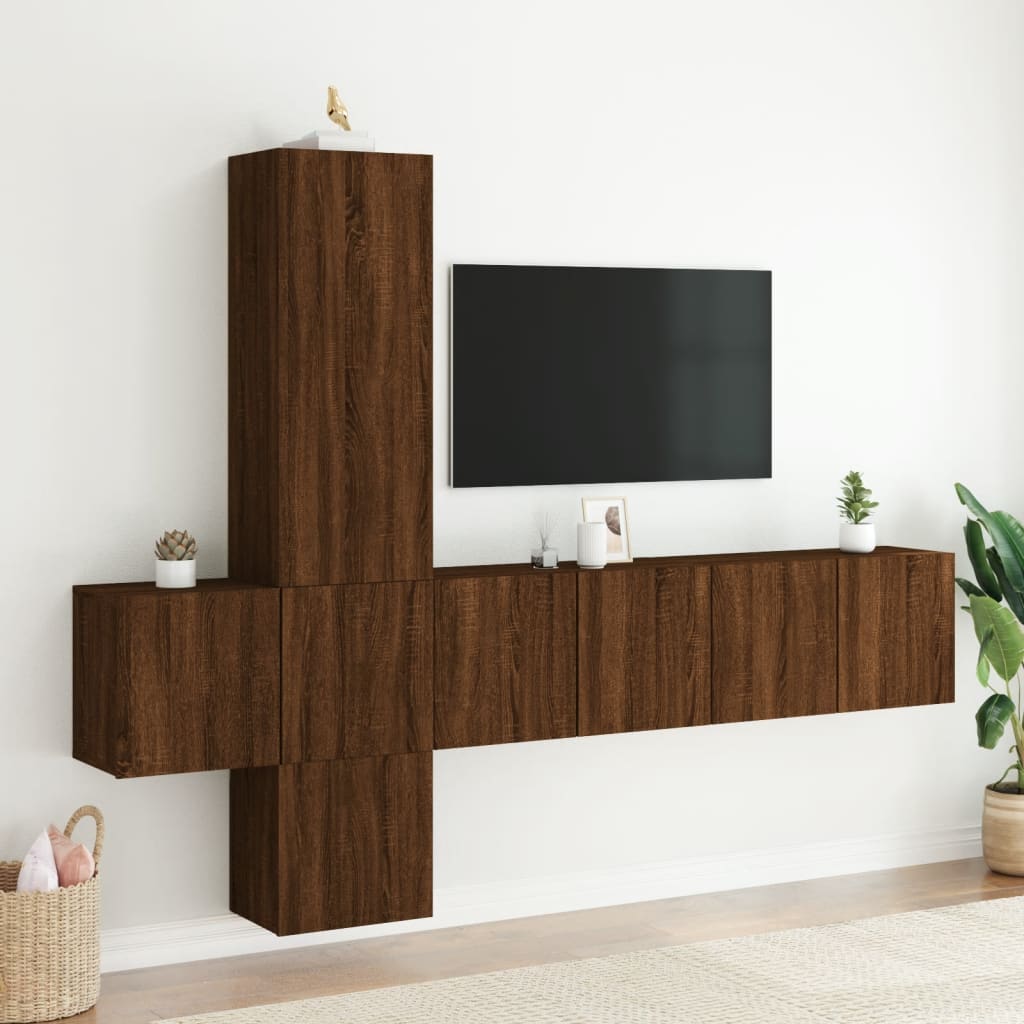 Mobilier de télévision mural 5 pcs Brown Engineering Wood