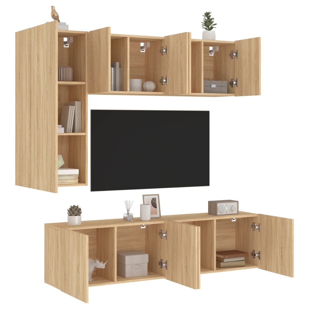 Vetonek Muebles de TV de pared 5 pzas madera de ingeniería roble Sonoma