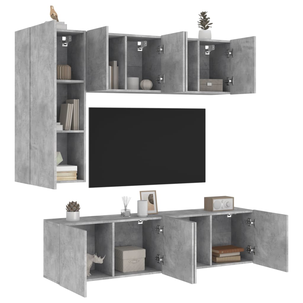 Vetonek Muebles de TV de pared 5 pzas madera ingeniería gris hormigón