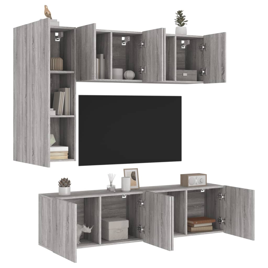 Vetonek Muebles de TV de pared 5 pzas madera de ingeniería gris Sonoma