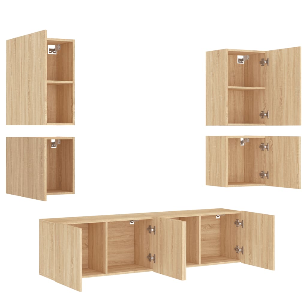 Muebles de TV de pared 6 pzas madera de ingeniería roble Sonoma V73