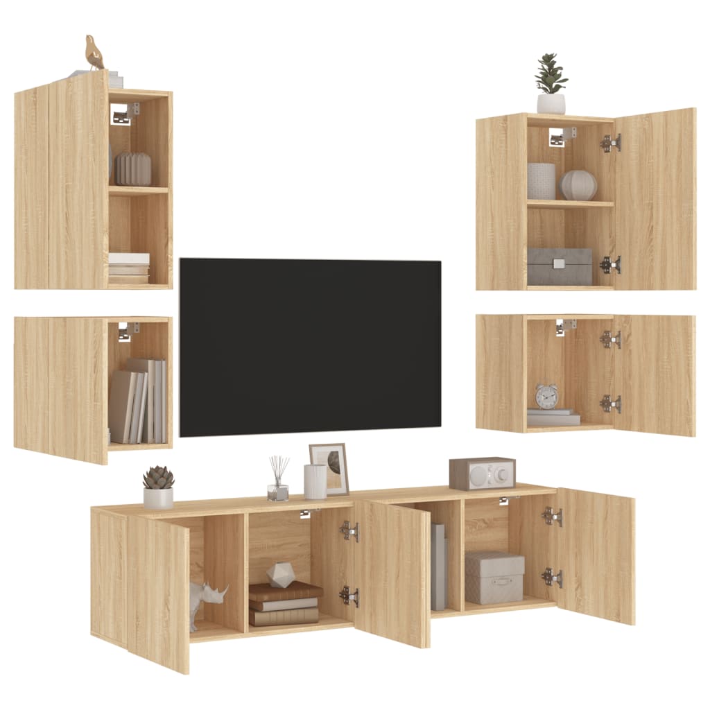 Vetonek Muebles de TV de pared 6 pzas madera de ingeniería roble Sonoma