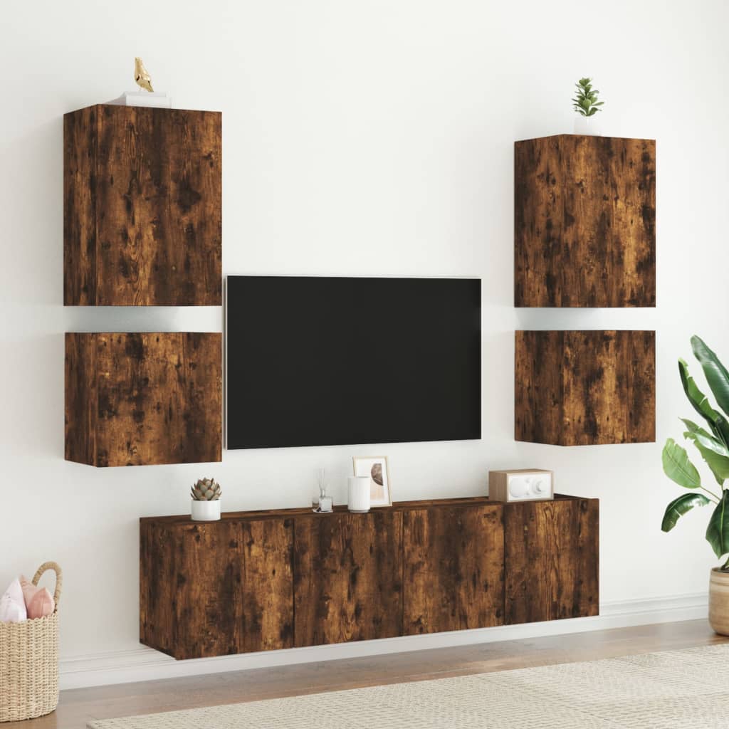 Móveis de TV de parede 6 PCs sintetizados Wood Nexus Oak Smoked