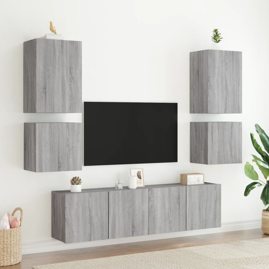 Wall TV Furniture 6 pcs Sonoma Gray Engineering Wood