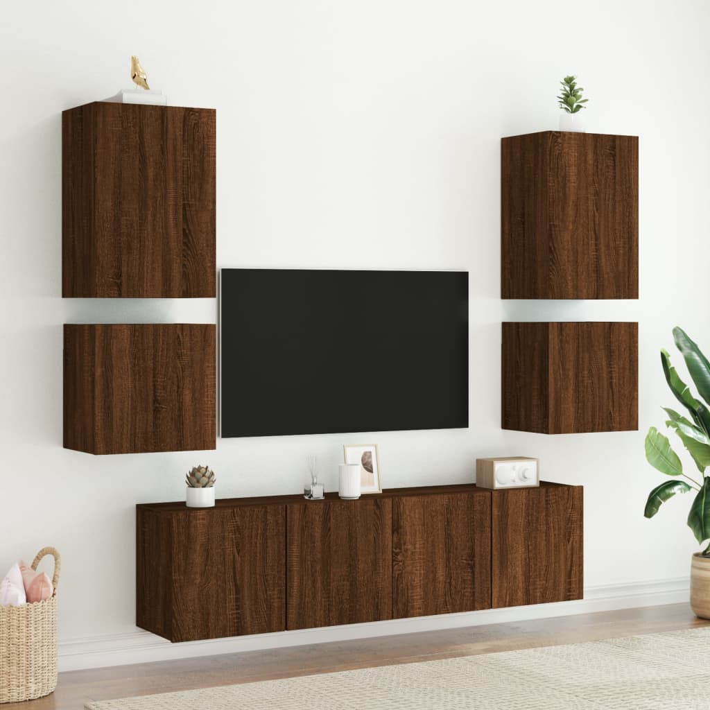 Wall TV Furniture 6 pcs Brown Engineering Wood