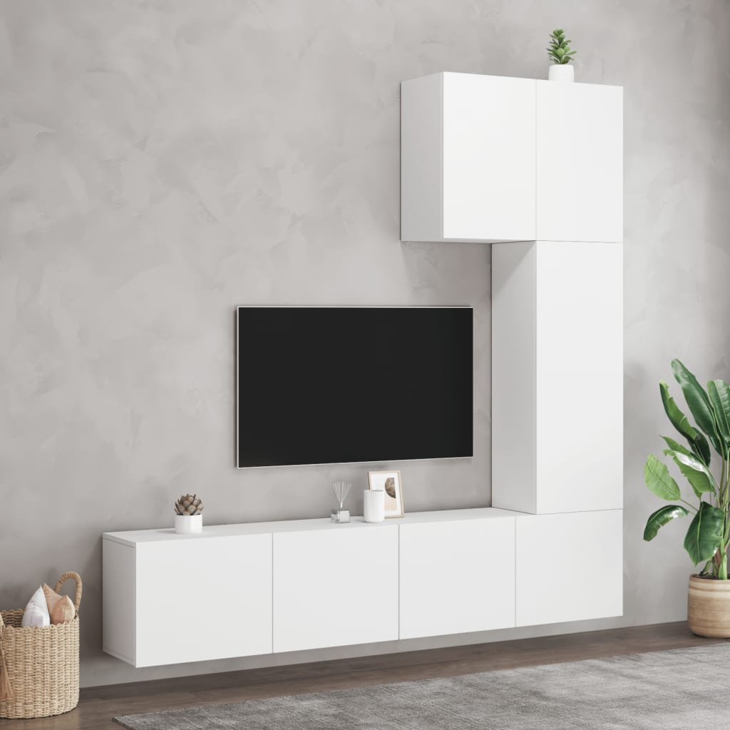 Mobilier de télévision mural 5 pièces en bois d'ingénierie blanche