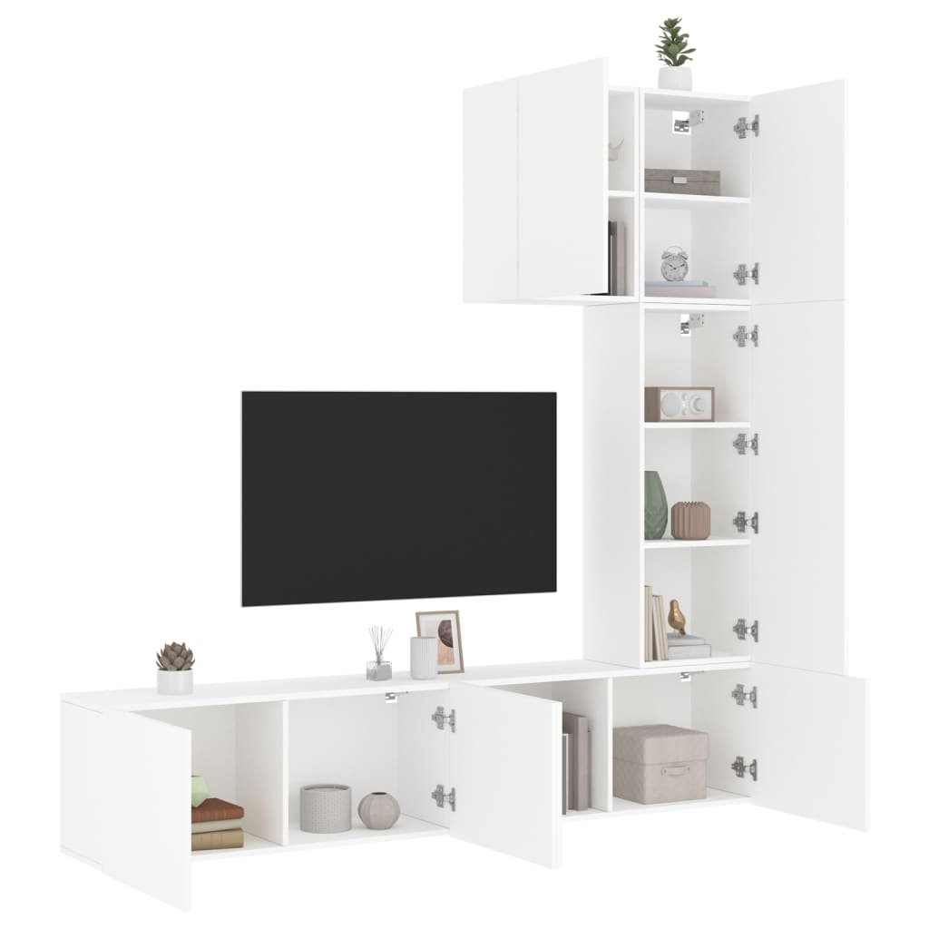 Vetonek Muebles de TV de pared 5 piezas madera de ingeniería blanco