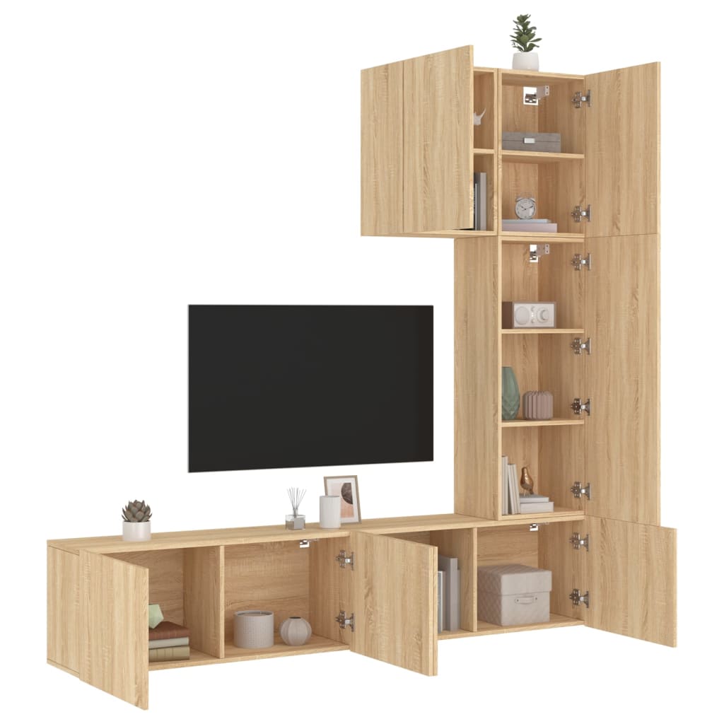 Vetonek Muebles de TV de pared 5 pzas madera de ingeniería roble Sonoma