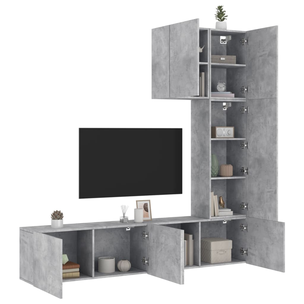 Vetonek Muebles de TV de pared 5 pzas madera ingeniería gris hormigón