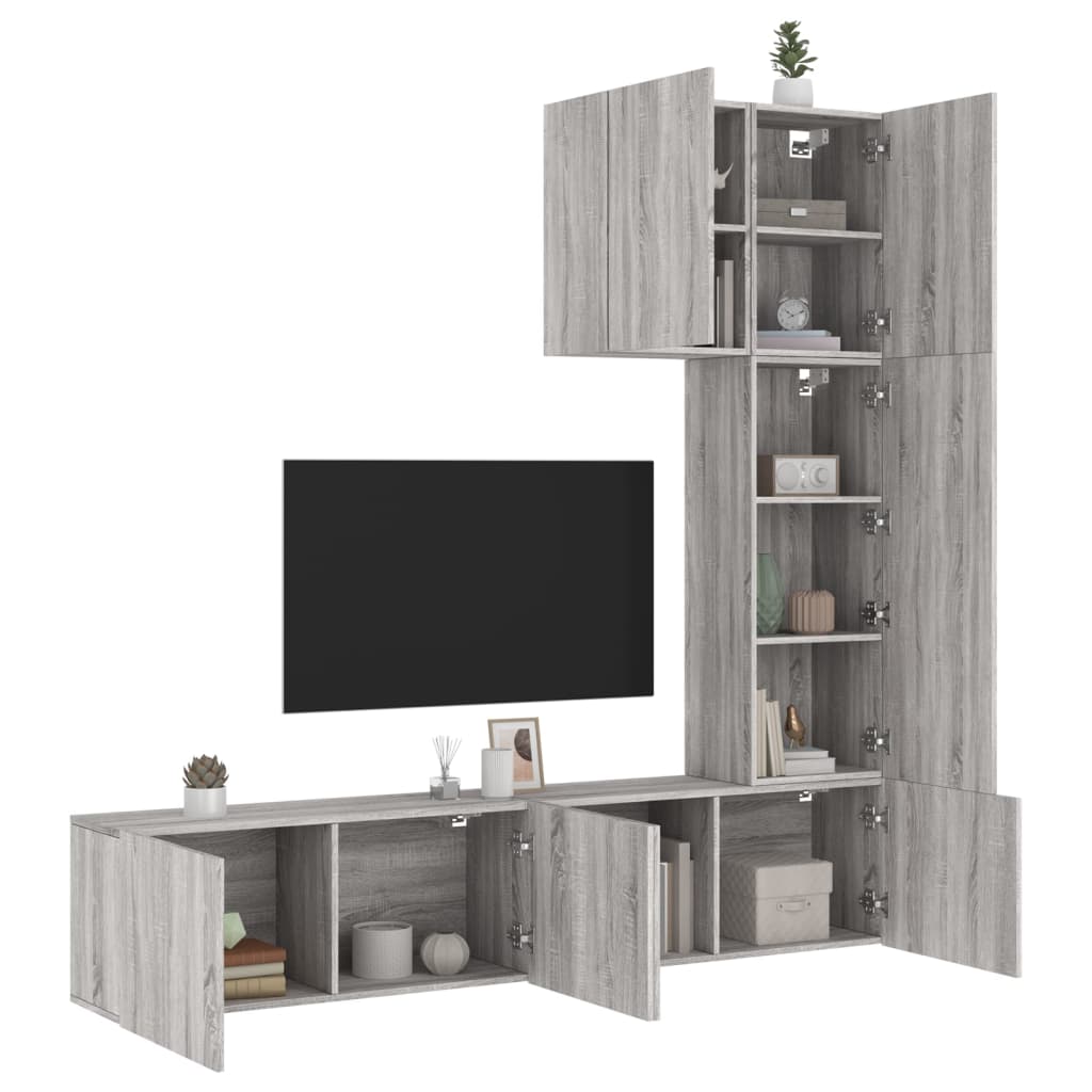 Vetonek Muebles de TV de pared 5 pzas madera de ingeniería gris Sonoma