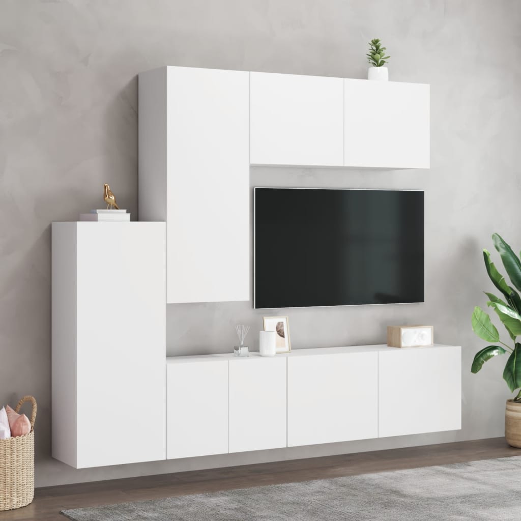 Mobilier de télévision mural 5 pièces en bois d'ingénierie blanche