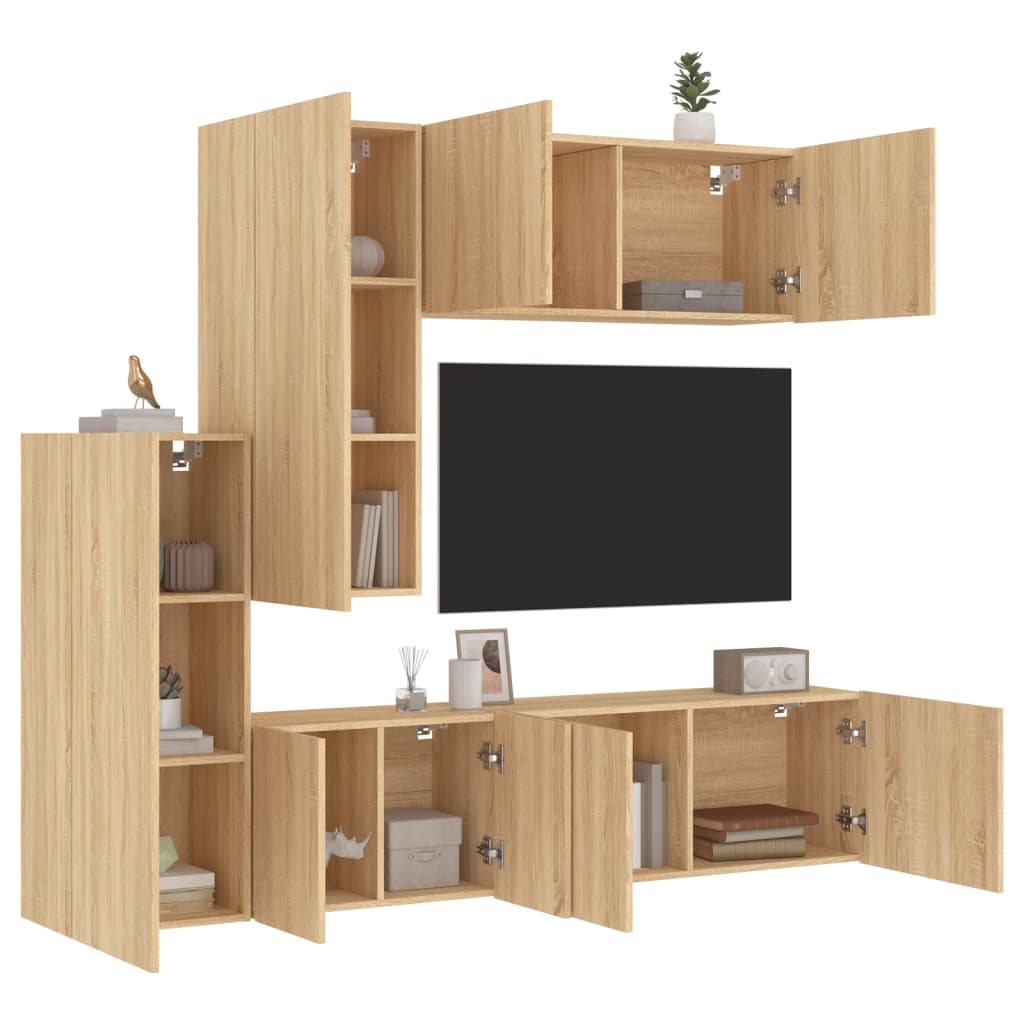 Vetonek Muebles de TV de pared 5 pzas madera de ingeniería roble Sonoma