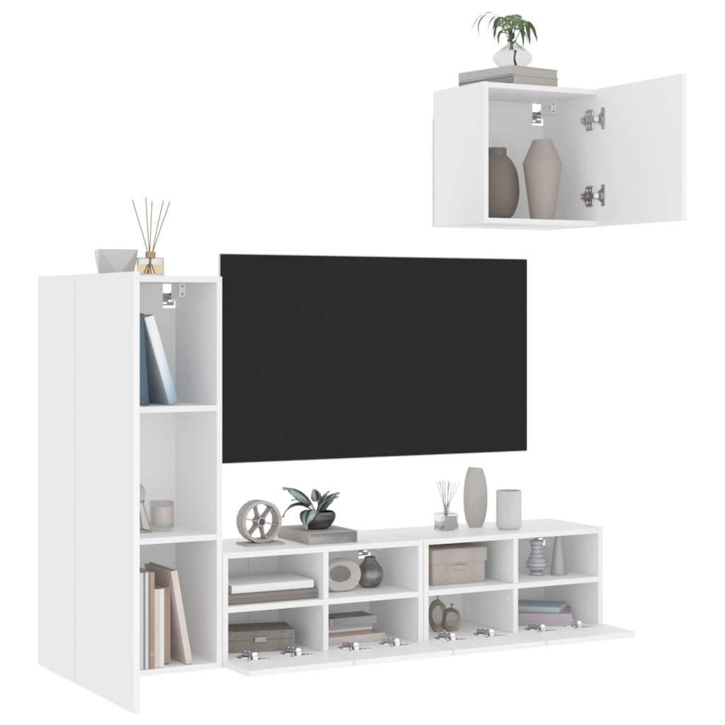 Vetonek Muebles de TV de pared 4 piezas madera de ingeniería blanco