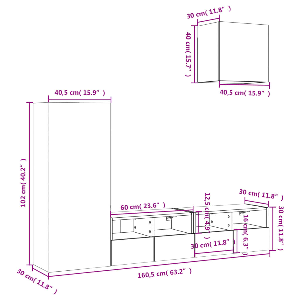 Móveis de TV de parede 4 PCs Engenharia Woods Roble Sonoma