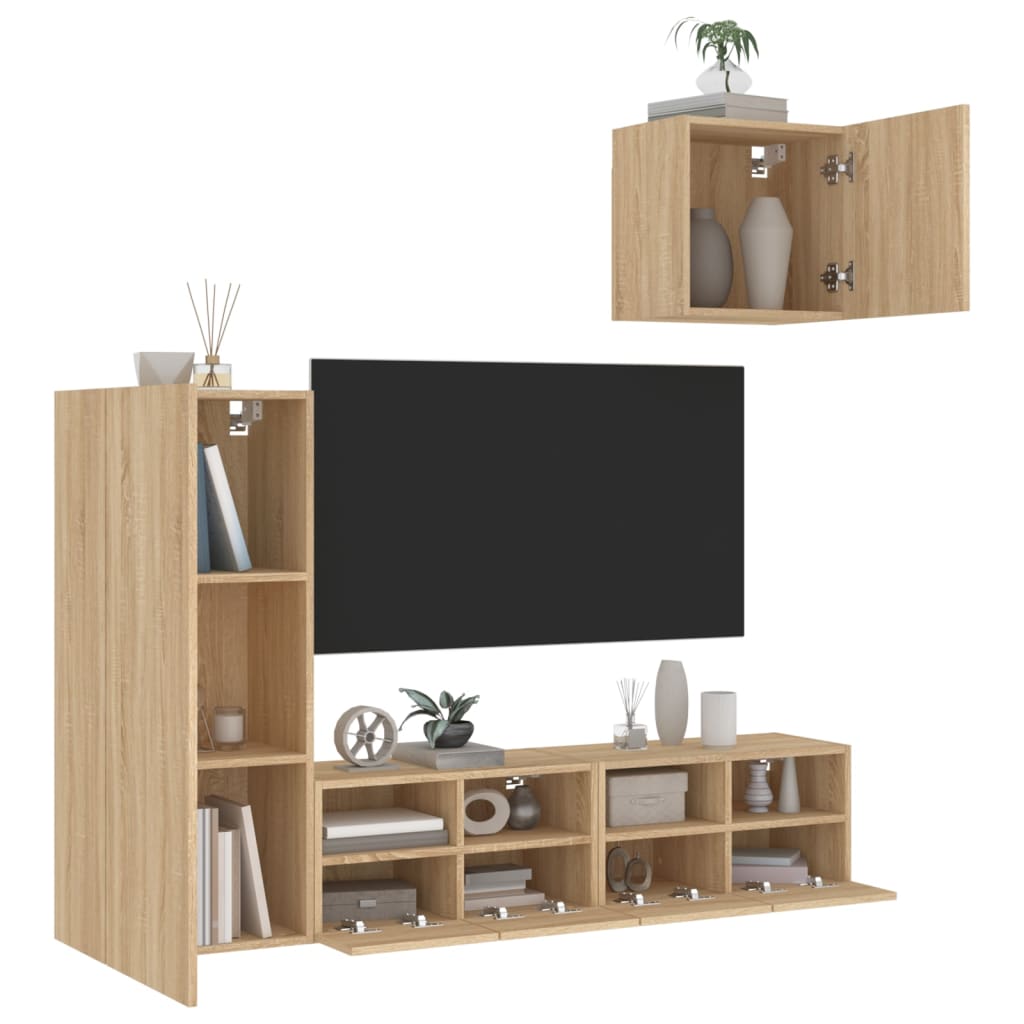 Vetonek Muebles de TV de pared 4 pzas madera de ingeniería roble Sonoma