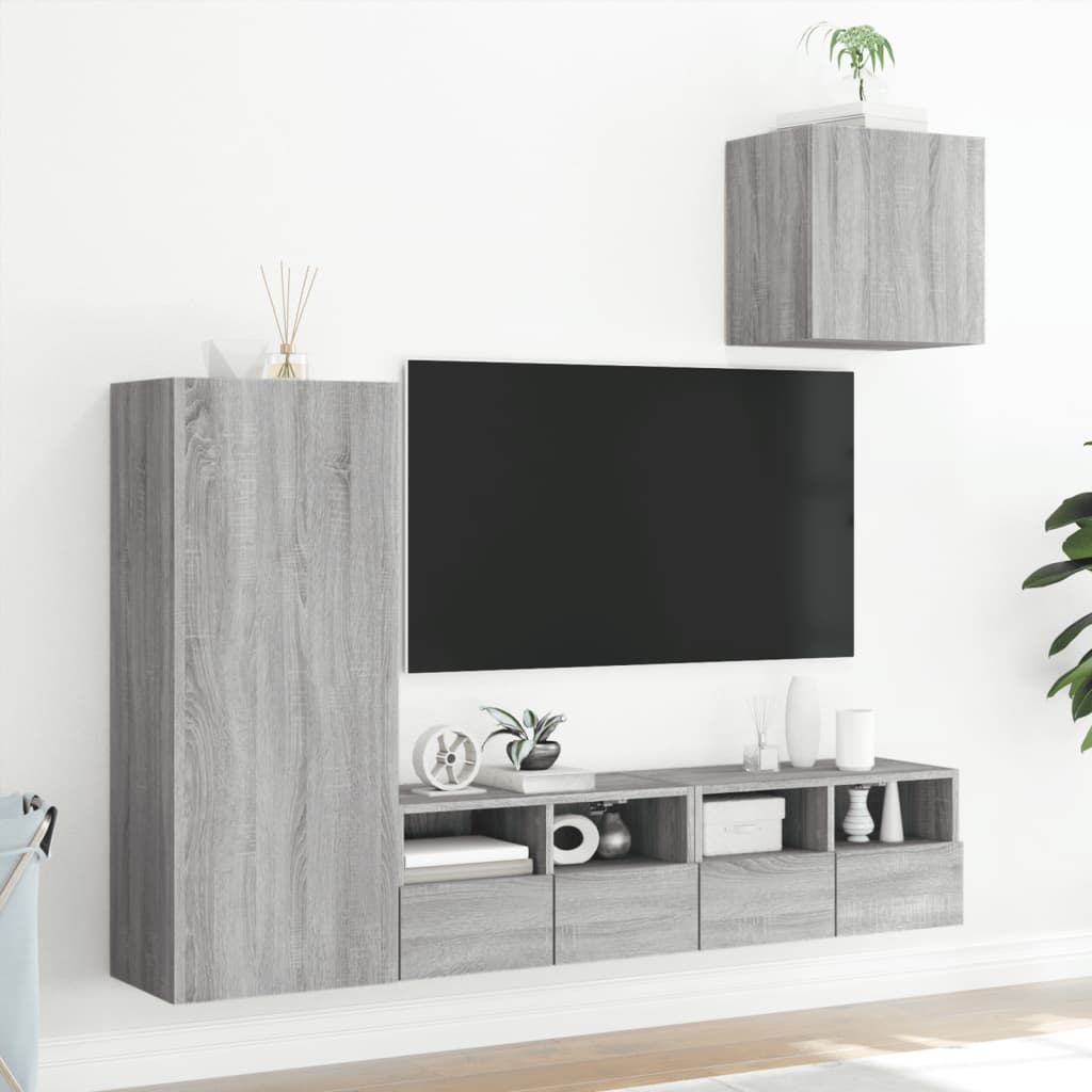 Móveis de TV de parede 4 PCs Sonoma Grey Engineering Wood