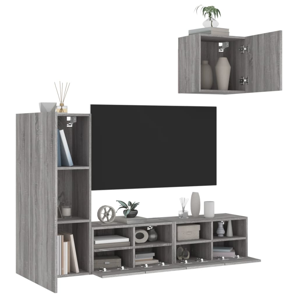 Vetonek Muebles de TV de pared 4 pzas madera de ingeniería gris Sonoma