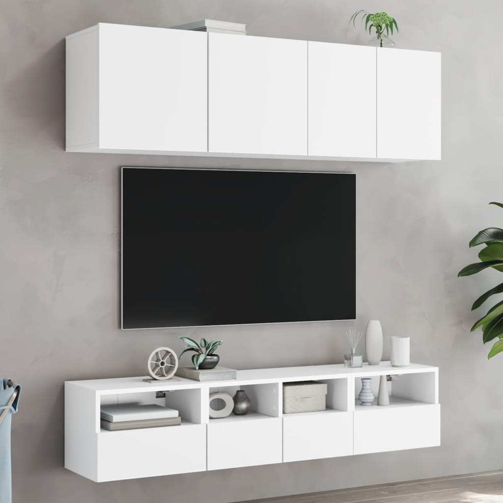 Mobilier de télévision mural 5 pièces en bois d'ingénierie blanche