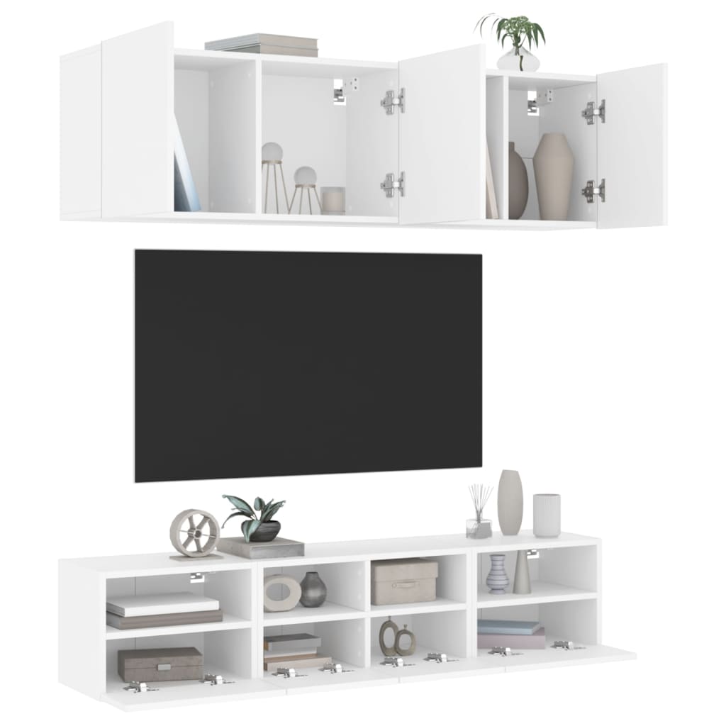 Vetonek Muebles de TV de pared 5 piezas madera de ingeniería blanco