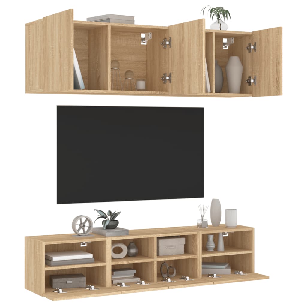 Vetonek Muebles de TV de pared 5 pzas madera de ingeniería roble Sonoma