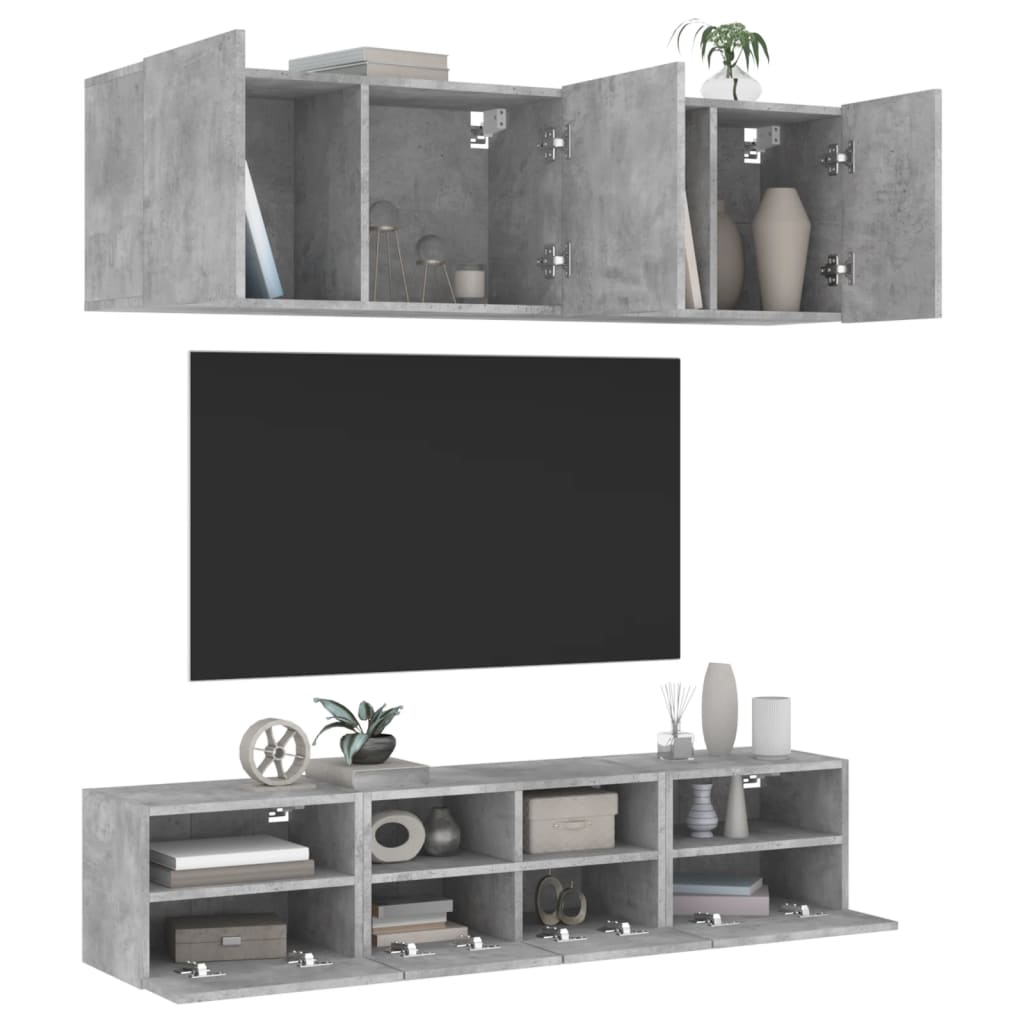 Vetonek Muebles de TV de pared 5 pzas madera ingeniería gris hormigón