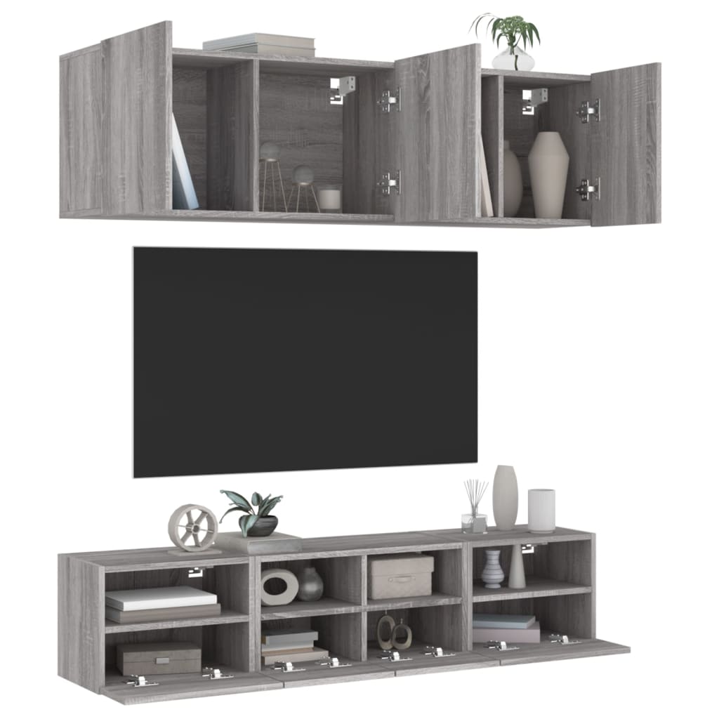 Vetonek Muebles de TV de pared 5 pzas madera de ingeniería gris Sonoma