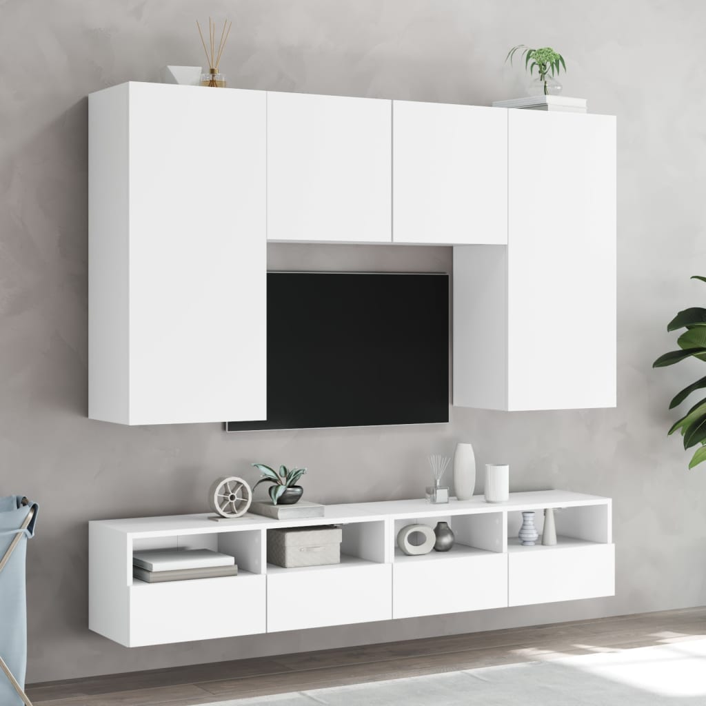 Mobilier de télévision mural 5 pièces en bois d'ingénierie blanche