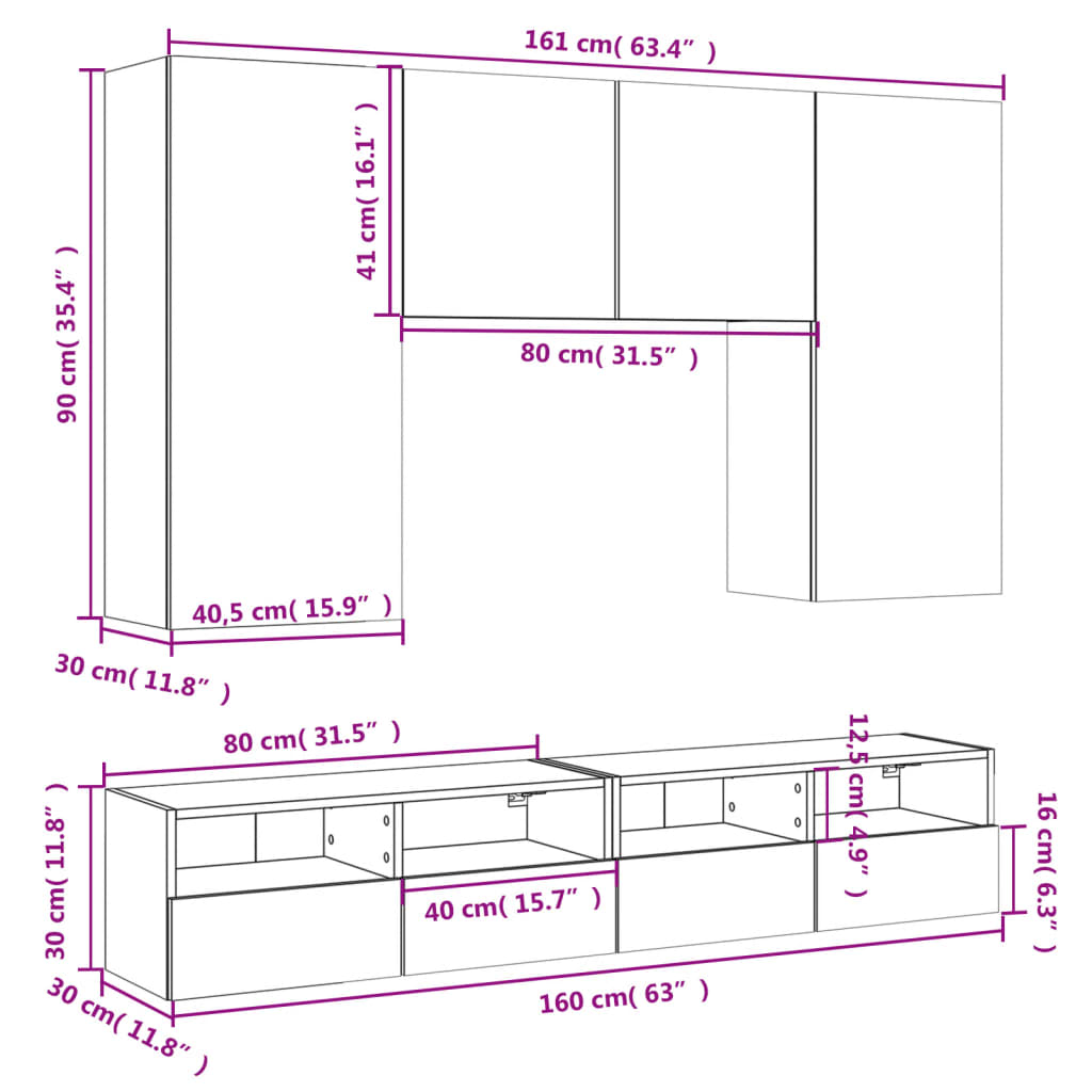 Wall TV furniture 5 pcs synthesized wood nexus gray concrete