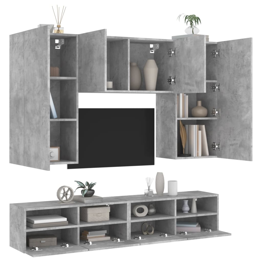 Vetonek Muebles de TV de pared 5 pzas madera ingeniería gris hormigón