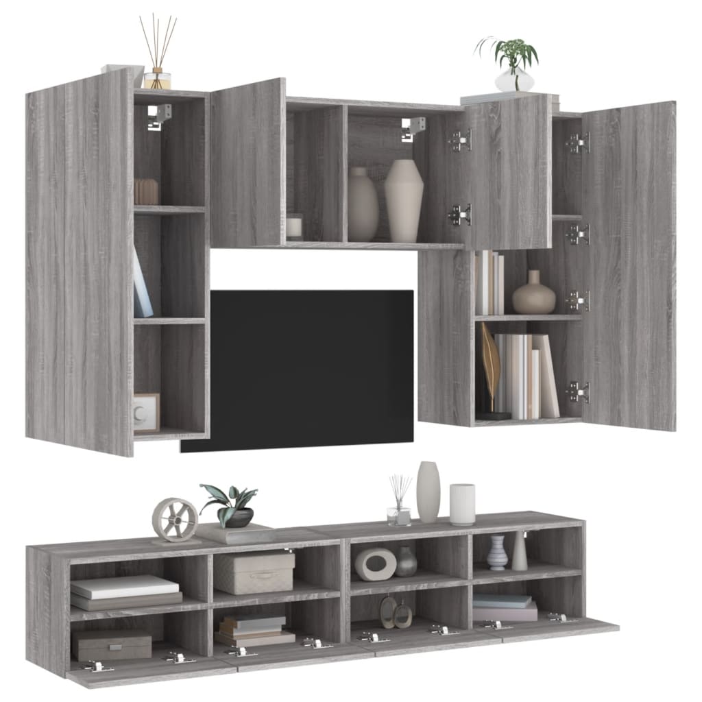 Vetonek Muebles de TV de pared 5 pzas madera de ingeniería gris Sonoma