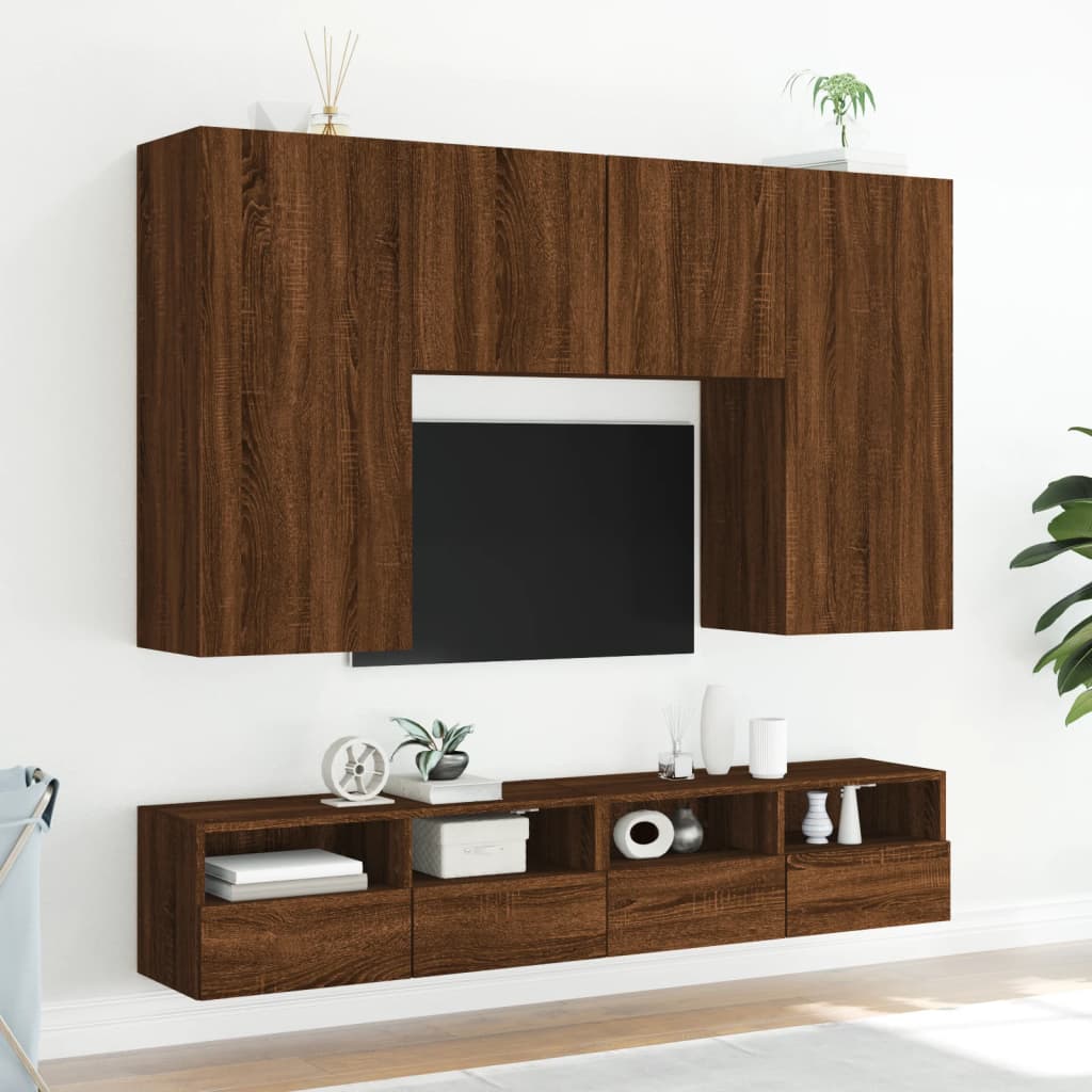 Mobili TV a parete 5 pezzi ingegneristica marrone legno