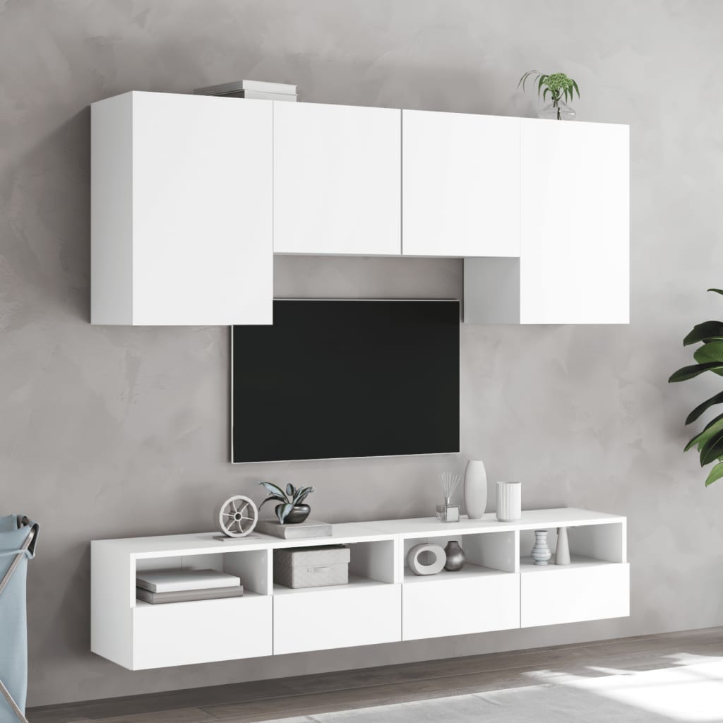 Mobilier de télévision mural 5 pièces en bois d'ingénierie blanche