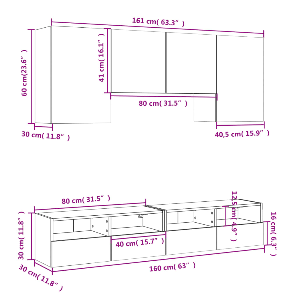 Wall TV furniture 5 pcs synthesized wood nexus gray concrete