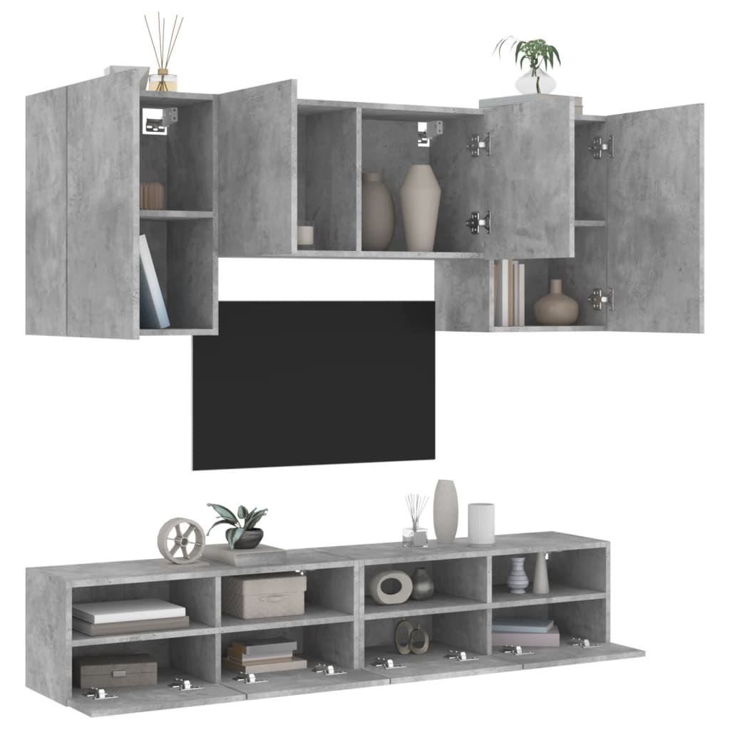 Vetonek Muebles de TV de pared 5 pzas madera ingeniería gris hormigón