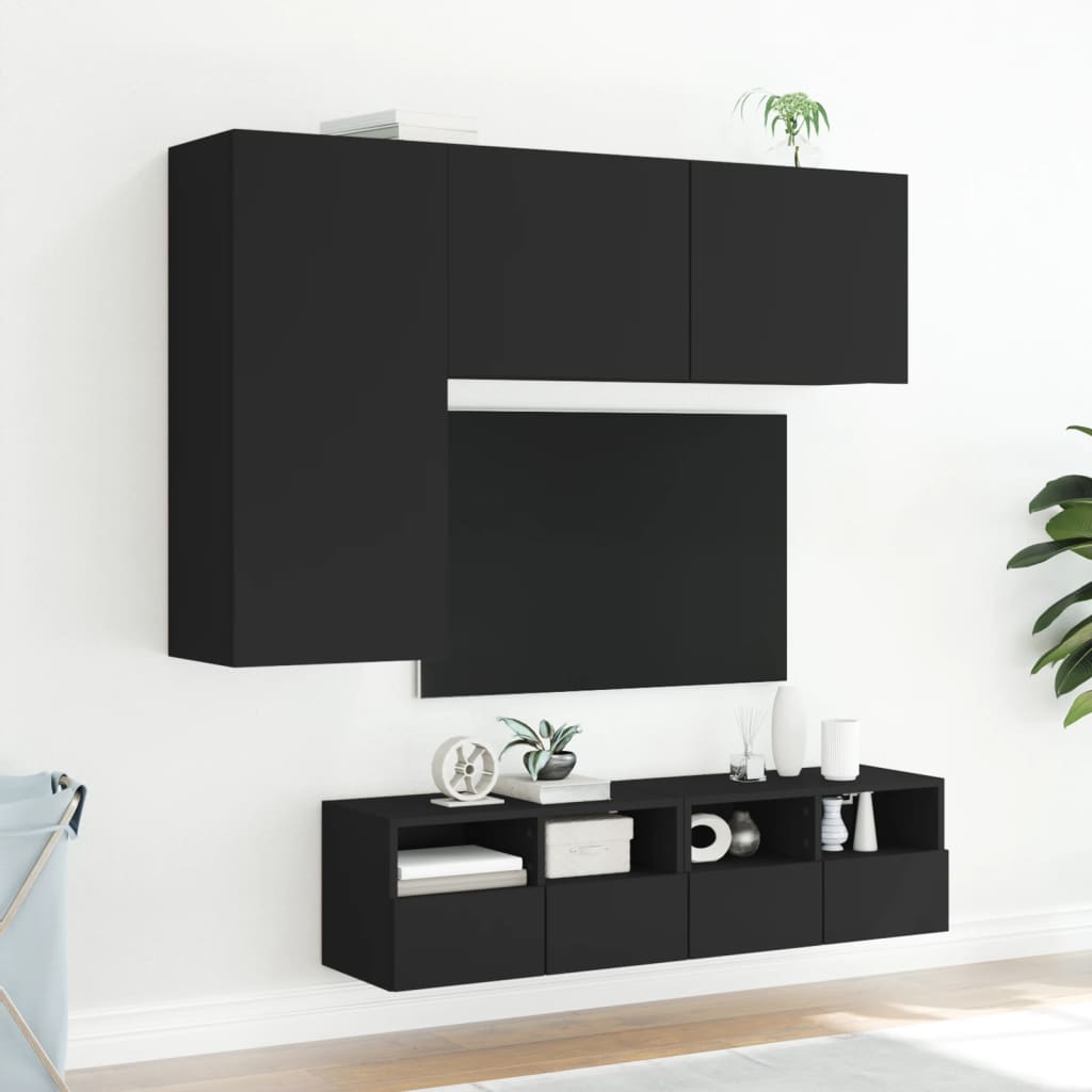 Muebles de TV de pared 4 piezas madera de ingeniería negro