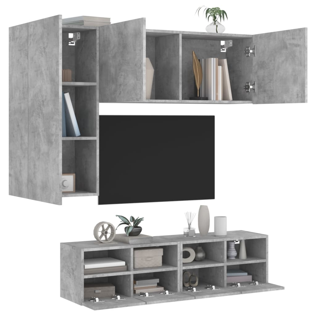 Vetonek Muebles de TV de pared 4 pzas madera ingeniería gris hormigón