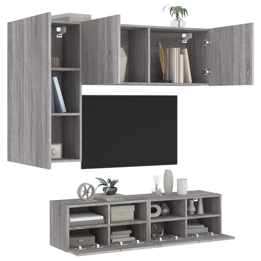 Vetonek Muebles de TV de pared 4 pzas madera de ingeniería gris Sonoma